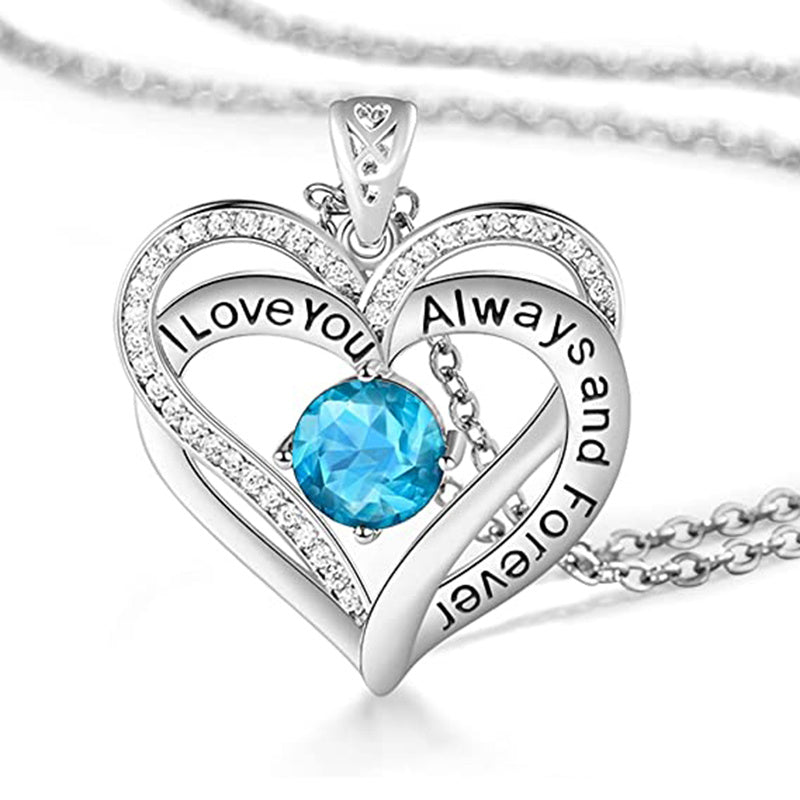 Mothers Day Gift I Love You Always And Forever Crystal Heart Pendant Necklace Birthstone Necklaces - JM Shop Line