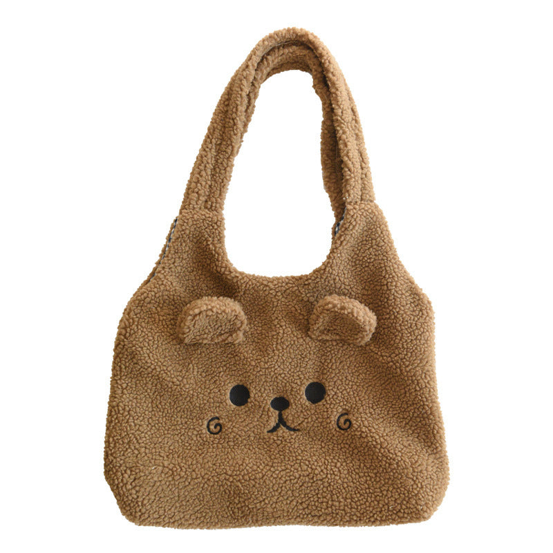 Lamb Wool Large Capacity Plush Embroidery Shopping Bag - JM Shop Line