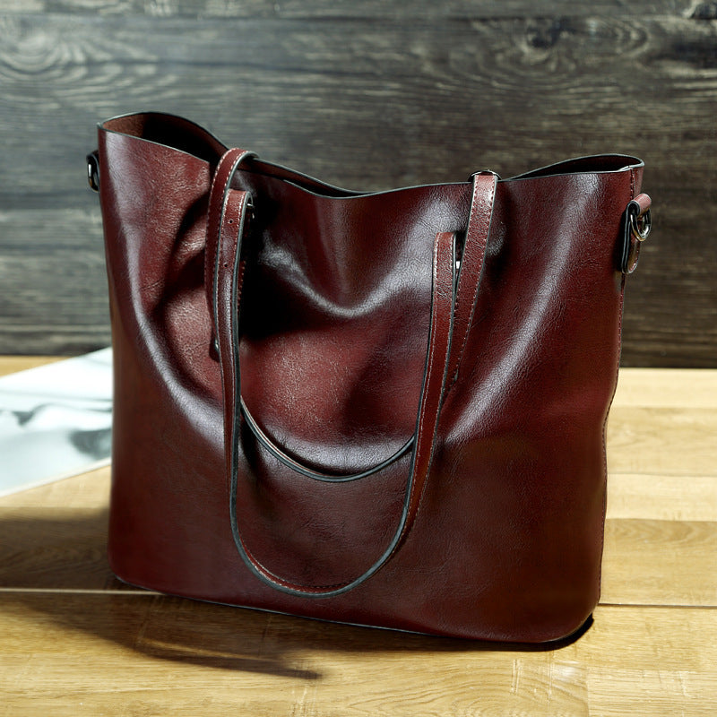 Simple Oil Wax Leather Shoulder Messenger Portable Tote Bag - JM Shop Line