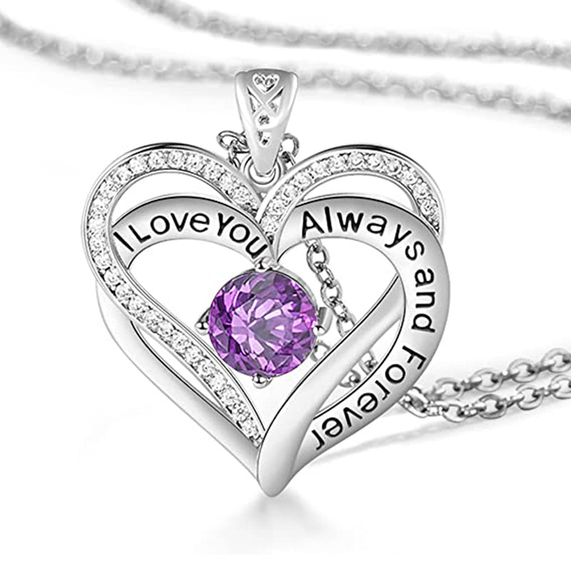 Mothers Day Gift I Love You Always And Forever Crystal Heart Pendant Necklace Birthstone Necklaces - JM Shop Line