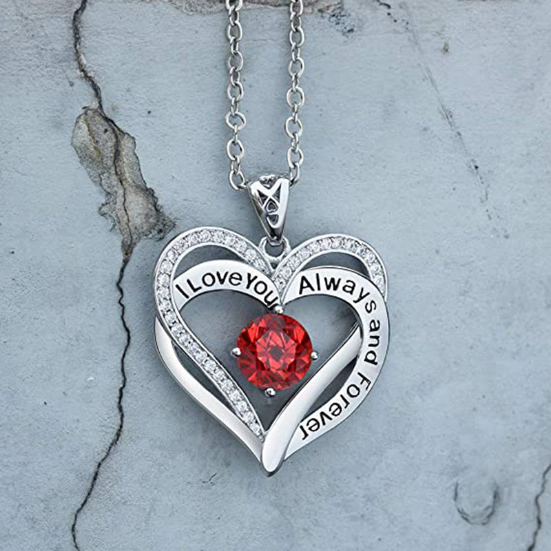 Mothers Day Gift I Love You Always And Forever Crystal Heart Pendant Necklace Birthstone Necklaces - JM Shop Line