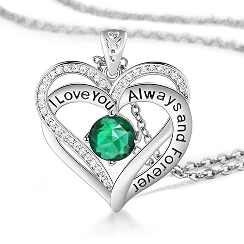 Mothers Day Gift I Love You Always And Forever Crystal Heart Pendant Necklace Birthstone Necklaces - JM Shop Line