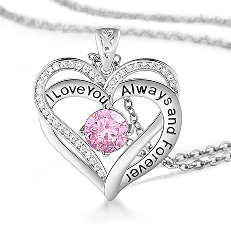 Mothers Day Gift I Love You Always And Forever Crystal Heart Pendant Necklace Birthstone Necklaces - JM Shop Line