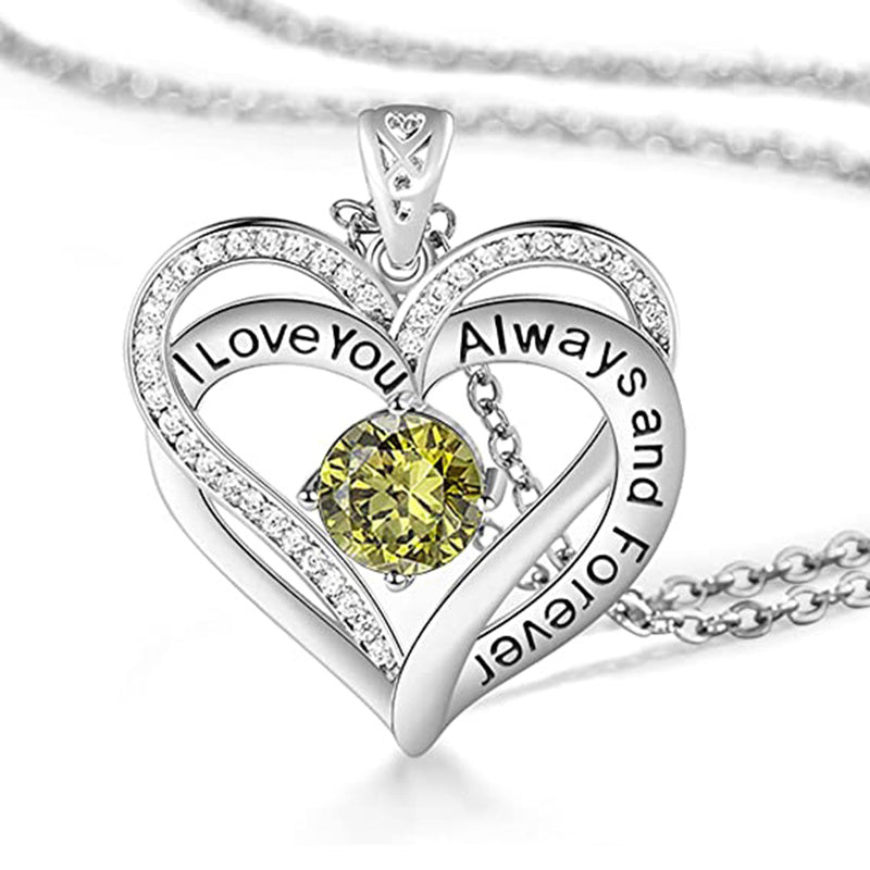Mothers Day Gift I Love You Always And Forever Crystal Heart Pendant Necklace Birthstone Necklaces - JM Shop Line