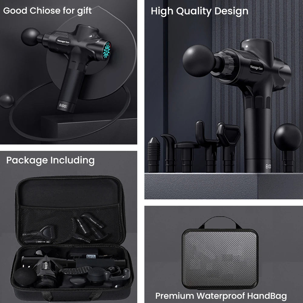 Portable Fascia Gun Vibration Massage Gun with 12 Heads For Body Neck Back Deep Muscle Relaxation Fitness Slimming