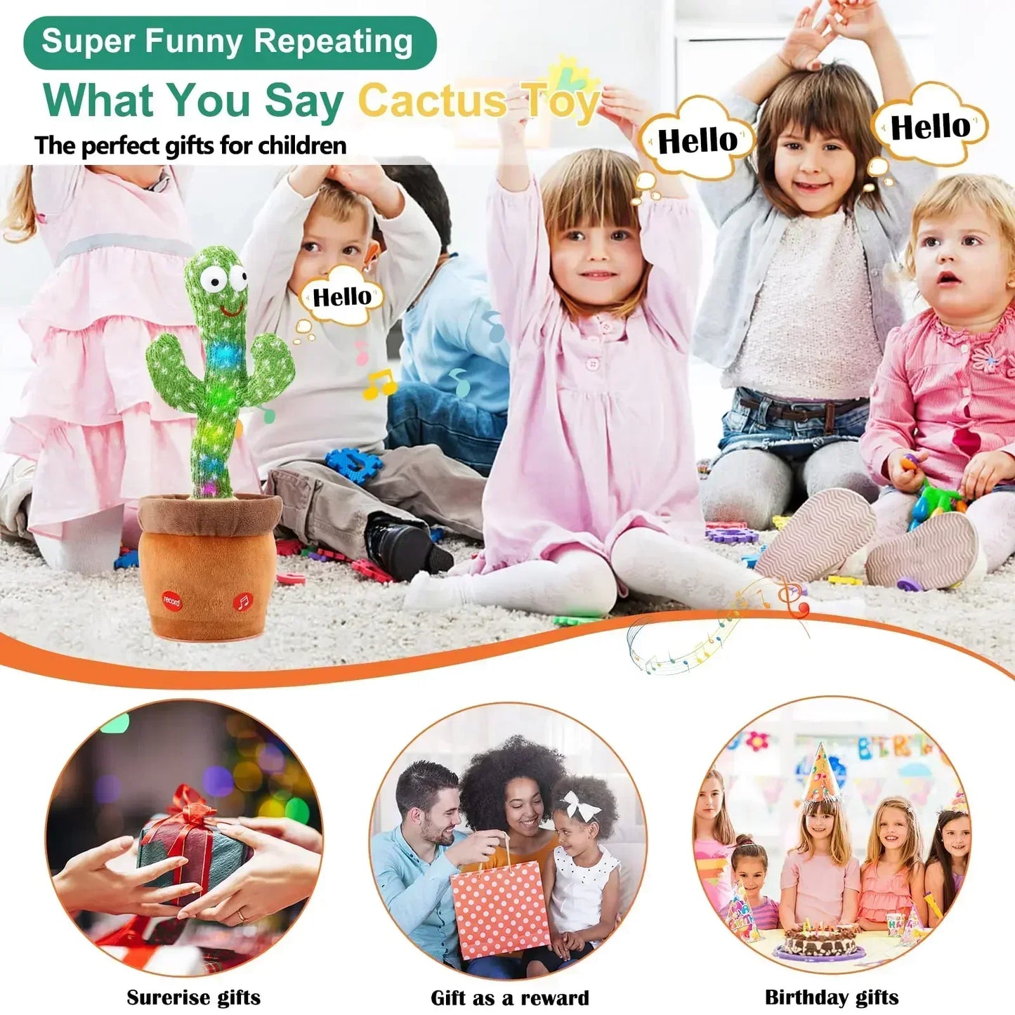 A Talking Cactus Toy That Can Be Charged Recorded and Repeated Suitable for Spanish English and Arabic Voice Changer for Kids - JM Shop Line