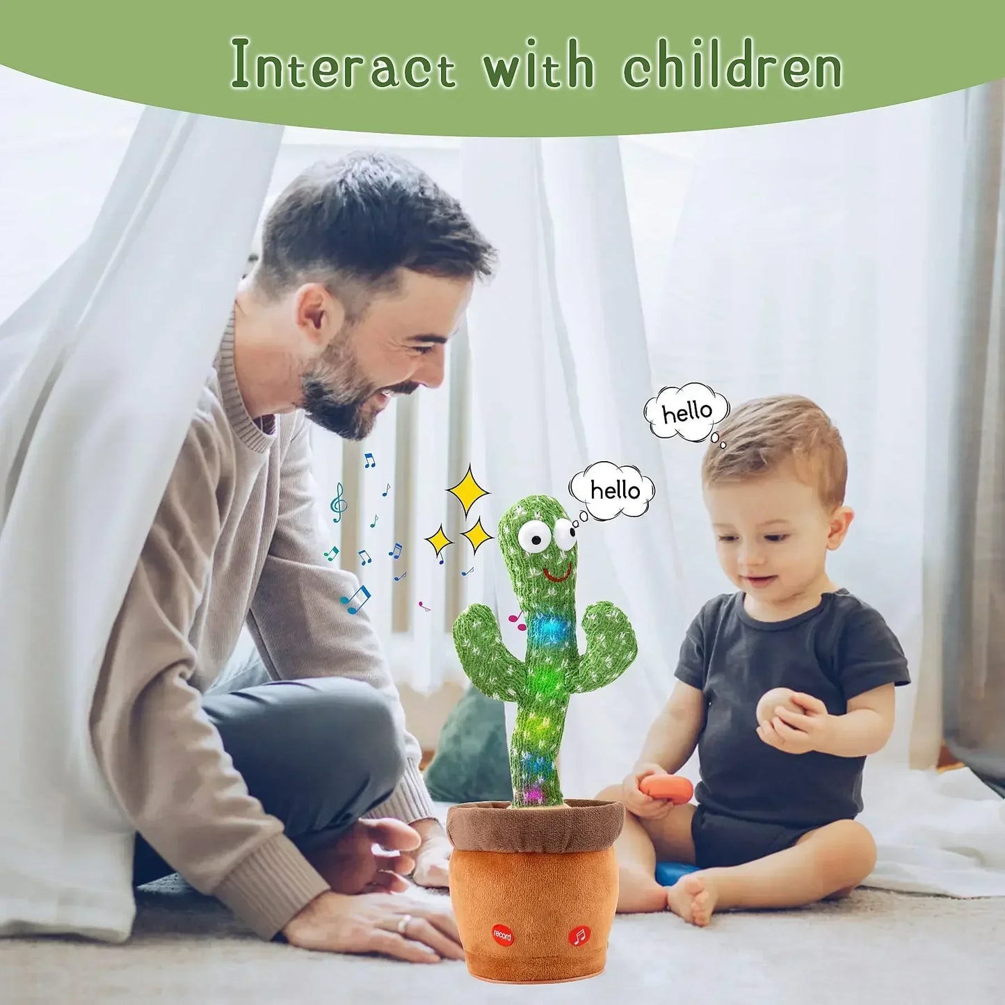 A Talking Cactus Toy That Can Be Charged Recorded and Repeated Suitable for Spanish English and Arabic Voice Changer for Kids - JM Shop Line