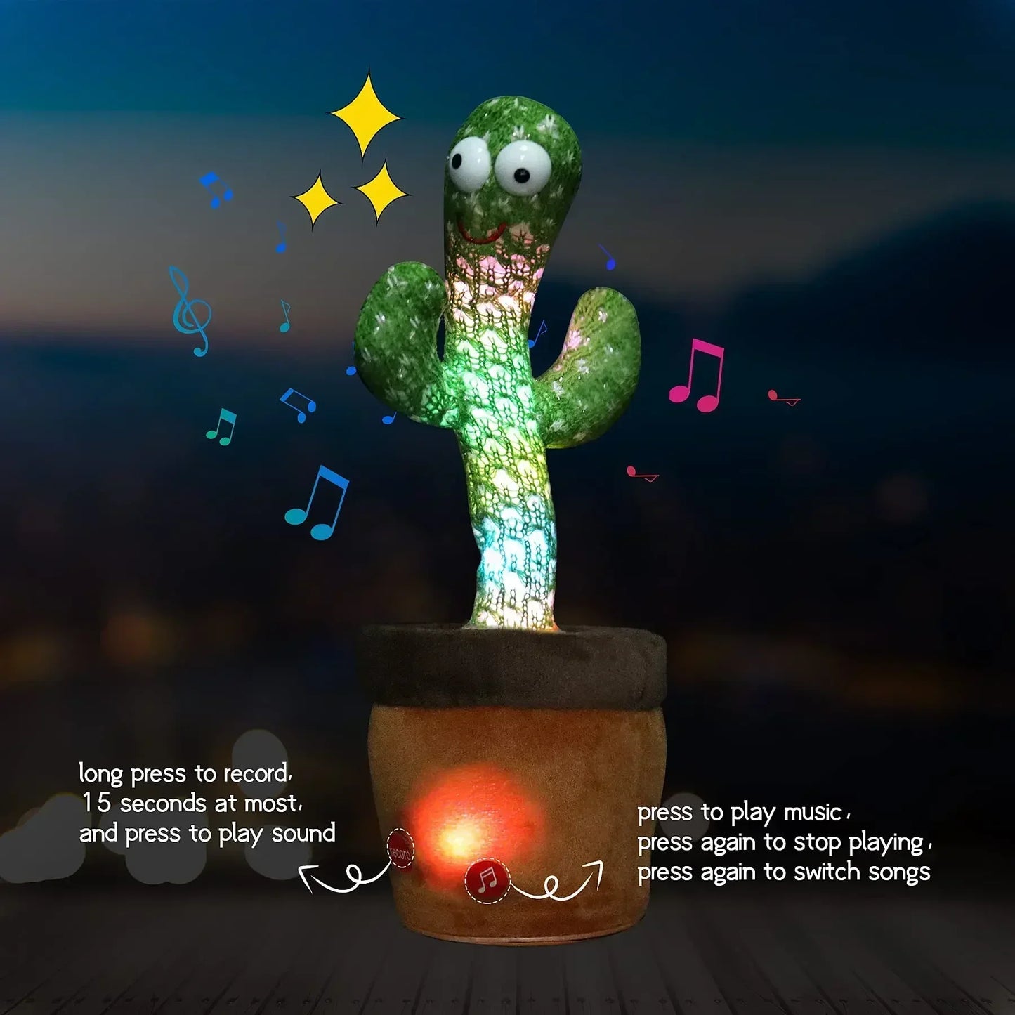 A Talking Cactus Toy That Can Be Charged Recorded and Repeated Suitable for Spanish English and Arabic Voice Changer for Kids - JM Shop Line