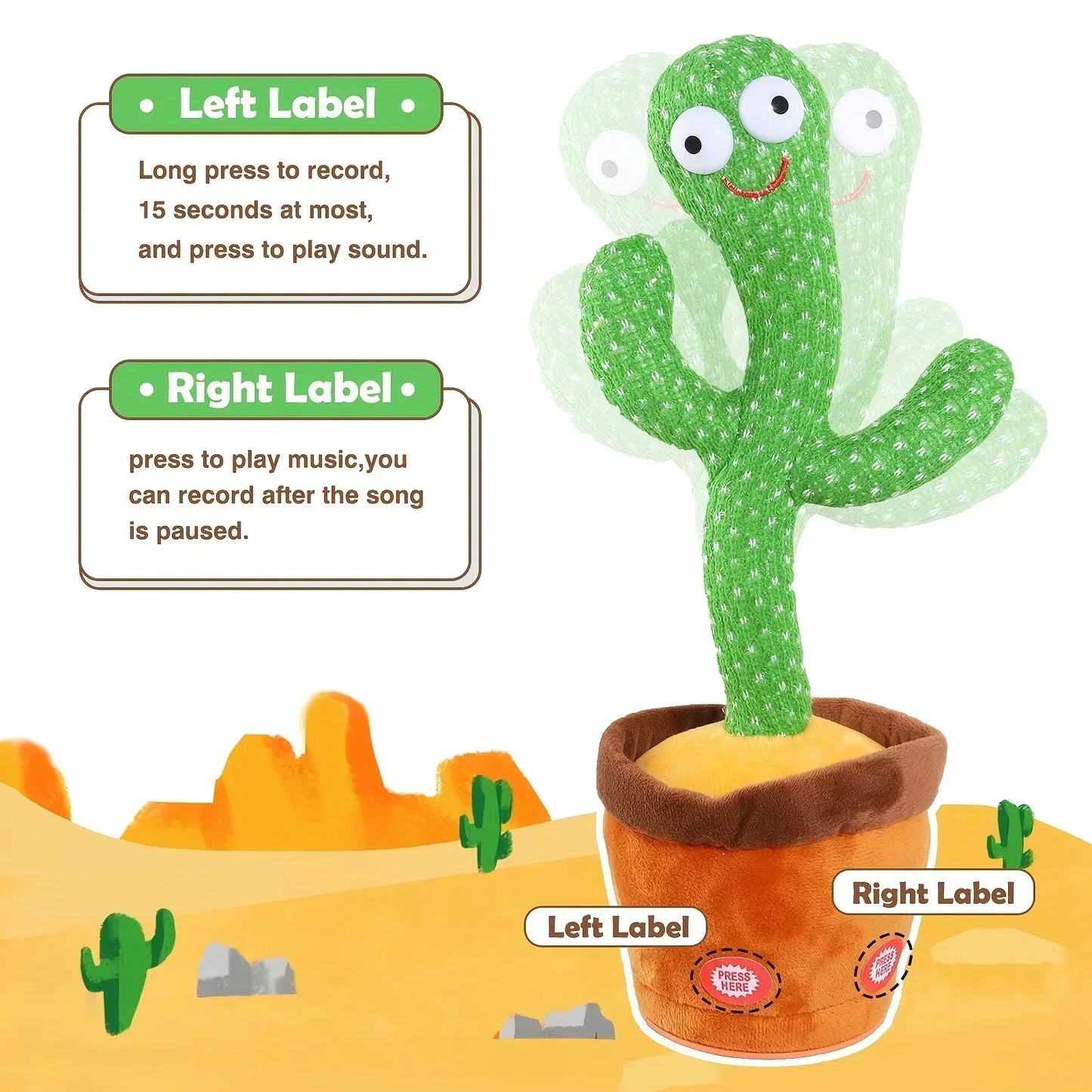 A Talking Cactus Toy That Can Be Charged Recorded and Repeated Suitable for Spanish English and Arabic Voice Changer for Kids - JM Shop Line
