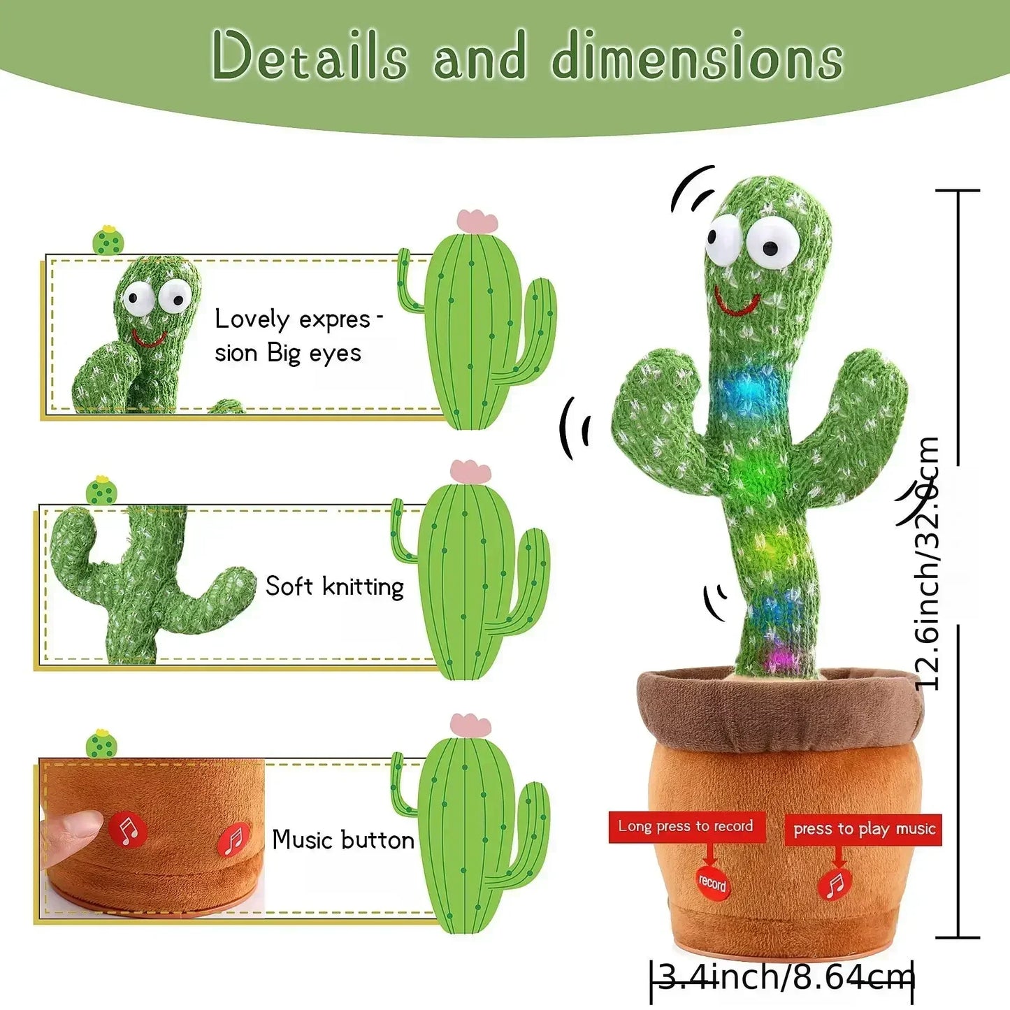 A Talking Cactus Toy That Can Be Charged Recorded and Repeated Suitable for Spanish English and Arabic Voice Changer for Kids - JM Shop Line