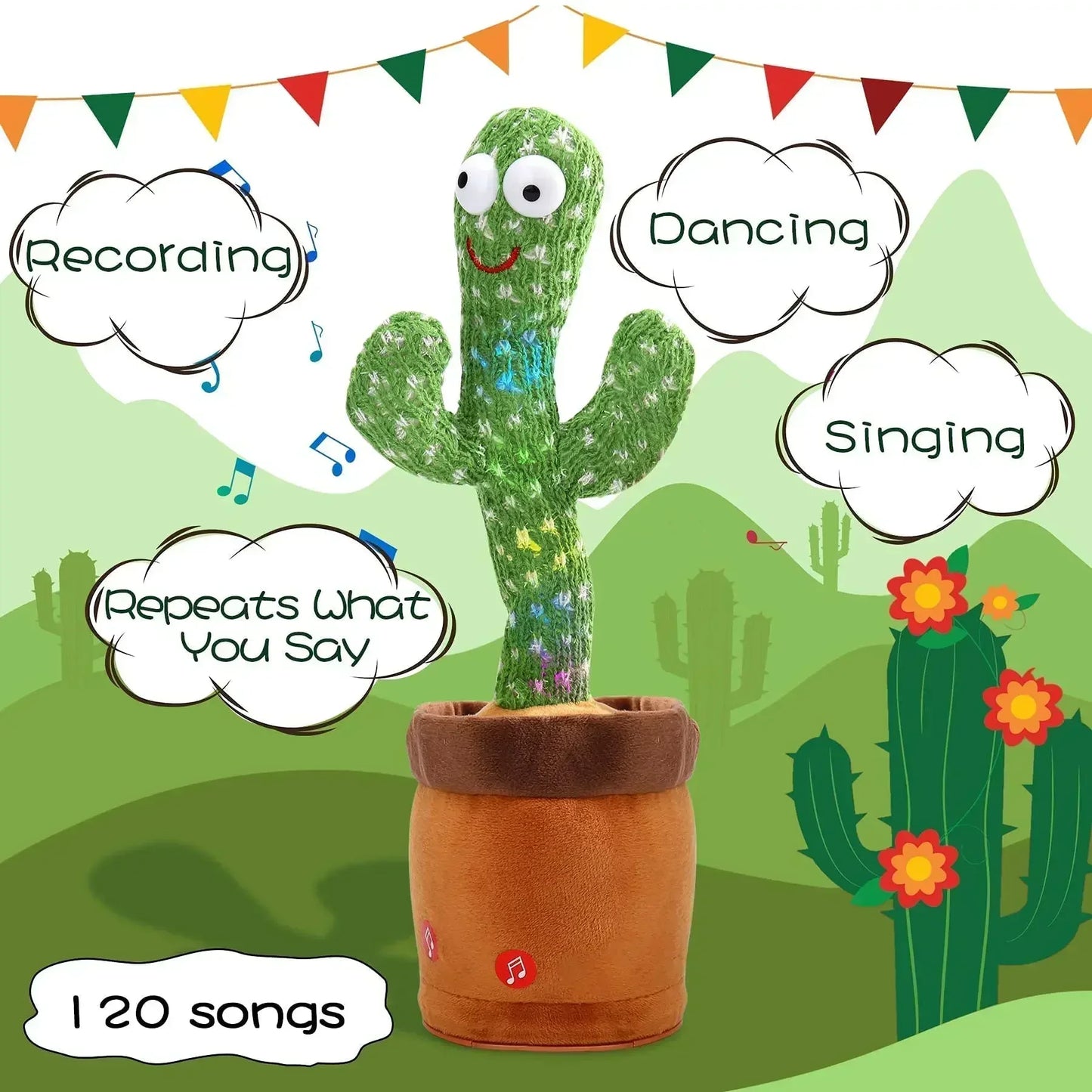 A Talking Cactus Toy That Can Be Charged Recorded and Repeated Suitable for Spanish English and Arabic Voice Changer for Kids - JM Shop Line