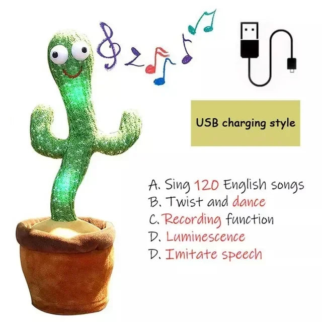 A Talking Cactus Toy That Can Be Charged Recorded and Repeated Suitable for Spanish English and Arabic Voice Changer for Kids - JM Shop Line