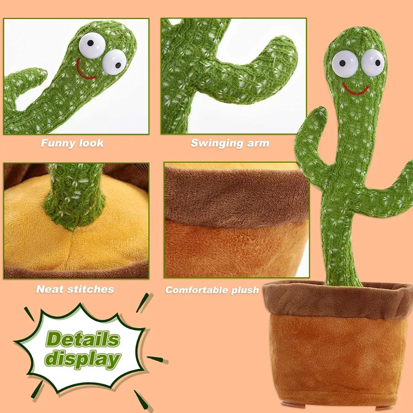 A Talking Cactus Toy That Can Be Charged Recorded and Repeated Suitable for Spanish English and Arabic Voice Changer for Kids - JM Shop Line
