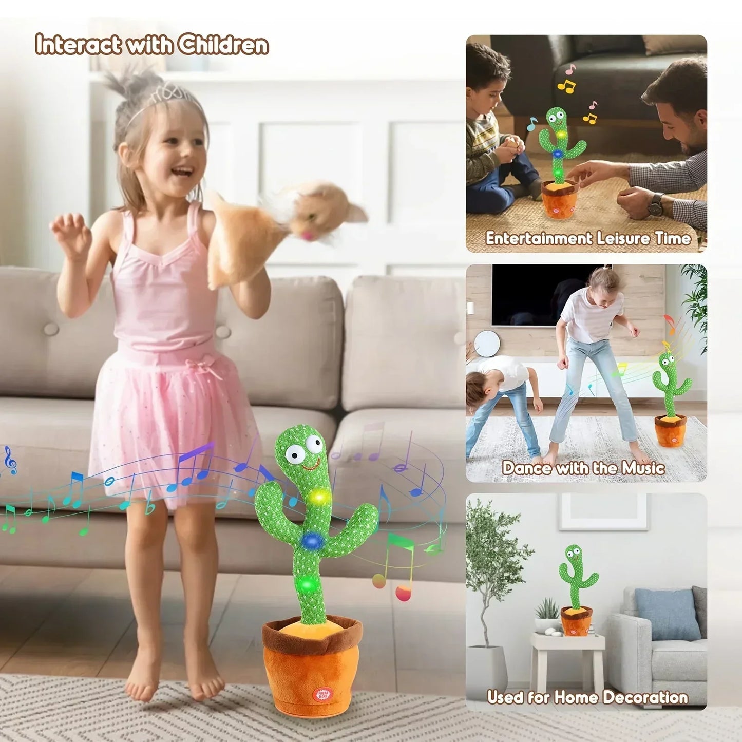 A Talking Cactus Toy That Can Be Charged Recorded and Repeated Suitable for Spanish English and Arabic Voice Changer for Kids - JM Shop Line