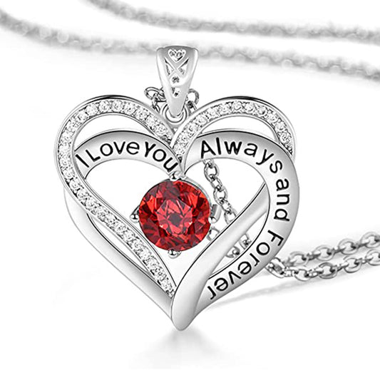 Mothers Day Gift I Love You Always And Forever Crystal Heart Pendant Necklace Birthstone Necklaces - JM Shop Line