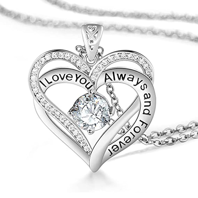 Mothers Day Gift I Love You Always And Forever Crystal Heart Pendant Necklace Birthstone Necklaces - JM Shop Line