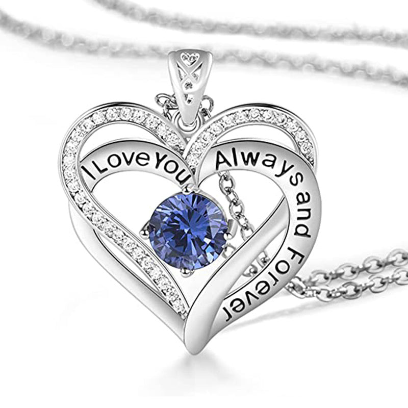 Mothers Day Gift I Love You Always And Forever Crystal Heart Pendant Necklace Birthstone Necklaces - JM Shop Line