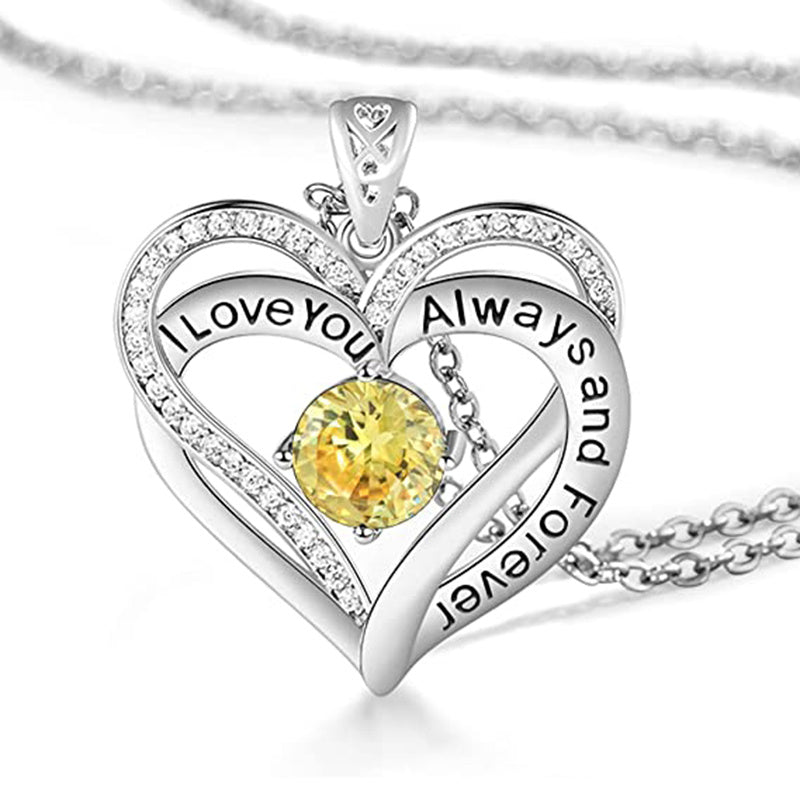 Mothers Day Gift I Love You Always And Forever Crystal Heart Pendant Necklace Birthstone Necklaces - JM Shop Line