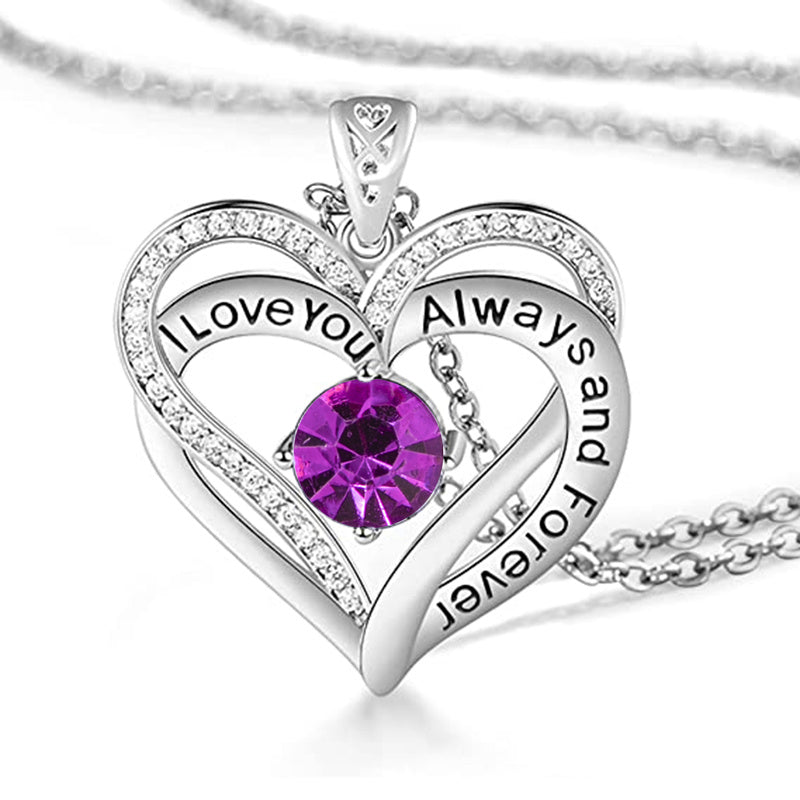 Mothers Day Gift I Love You Always And Forever Crystal Heart Pendant Necklace Birthstone Necklaces - JM Shop Line