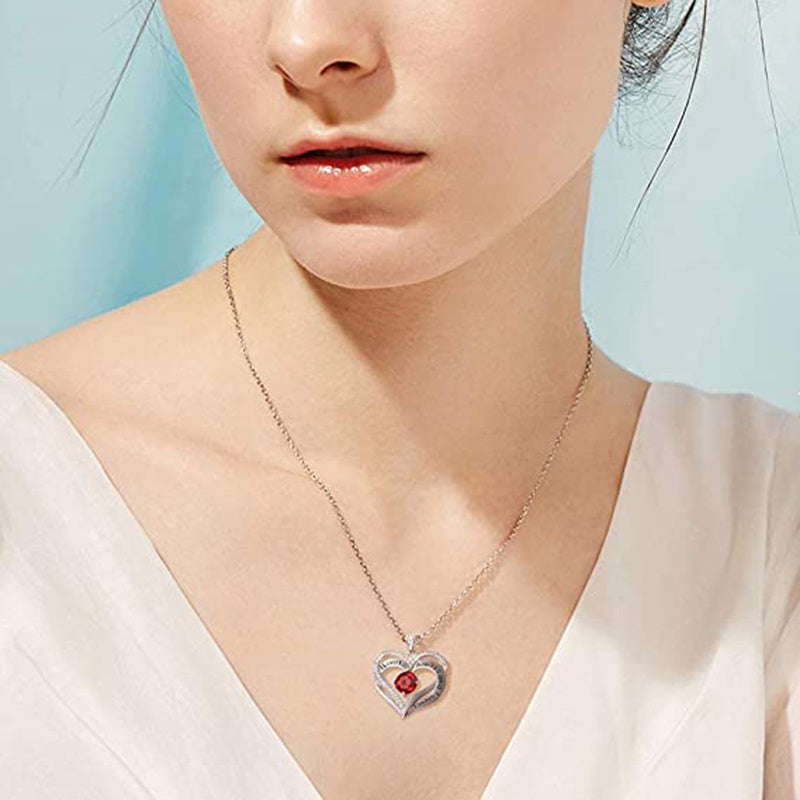 Mothers Day Gift I Love You Always And Forever Crystal Heart Pendant Necklace Birthstone Necklaces - JM Shop Line