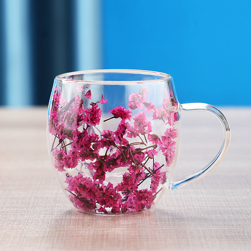 Dried Flower Double Layer Glass Cup Real Flower Cyber Celebrity Style Quicksand Cup - JM Shop Line