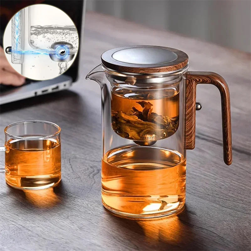 One Click Magnetic Teapot Separation Filtration Glass Tea Pot Wood Handle Tea Water Separation Inner Container Teapot - JM Shop Line