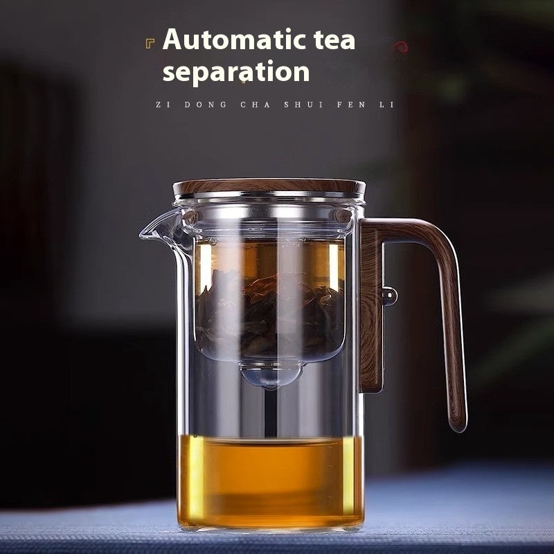 One Click Magnetic Teapot Separation Filtration Glass Tea Pot Wood Handle Tea Water Separation Inner Container Teapot - JM Shop Line