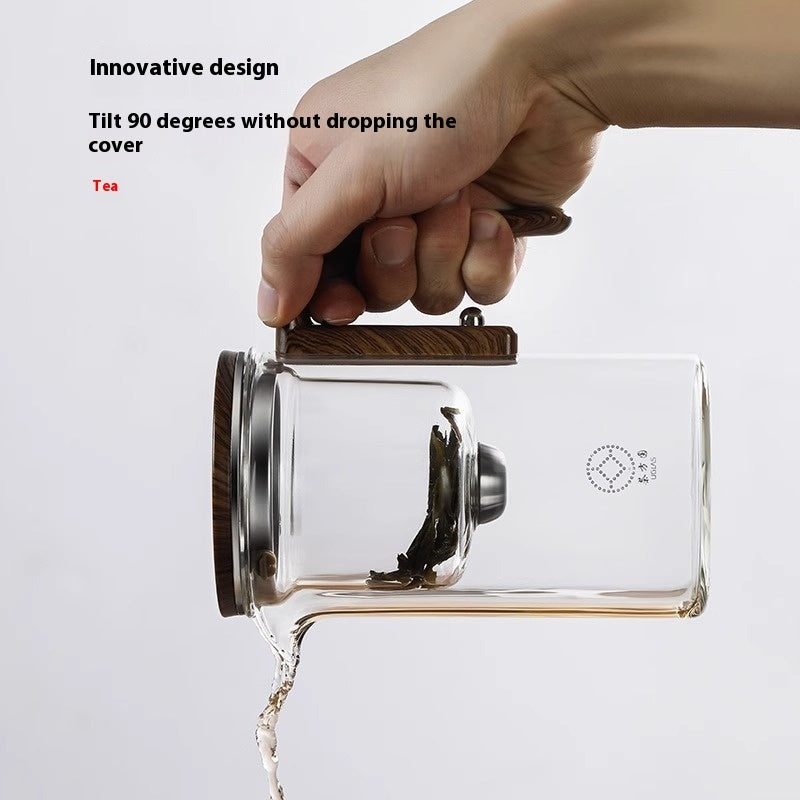 One Click Magnetic Teapot Separation Filtration Glass Tea Pot Wood Handle Tea Water Separation Inner Container Teapot - JM Shop Line