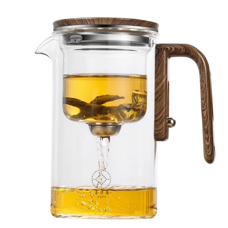 One Click Magnetic Teapot Separation Filtration Glass Tea Pot Wood Handle Tea Water Separation Inner Container Teapot - JM Shop Line