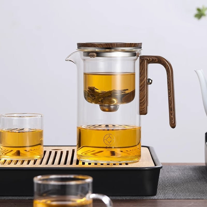 One Click Magnetic Teapot Separation Filtration Glass Tea Pot Wood Handle Tea Water Separation Inner Container Teapot - JM Shop Line