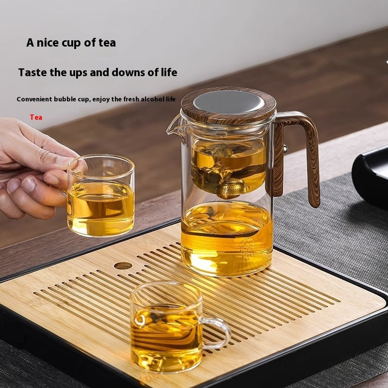 One Click Magnetic Teapot Separation Filtration Glass Tea Pot Wood Handle Tea Water Separation Inner Container Teapot - JM Shop Line