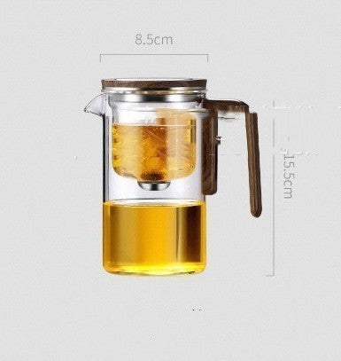 One Click Magnetic Teapot Separation Filtration Glass Tea Pot Wood Handle Tea Water Separation Inner Container Teapot - JM Shop Line