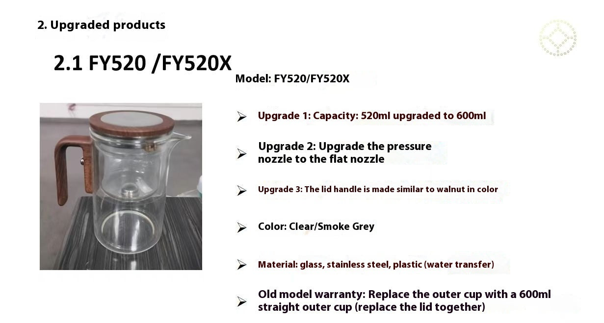 One Click Magnetic Teapot Separation Filtration Glass Tea Pot Wood Handle Tea Water Separation Inner Container Teapot - JM Shop Line