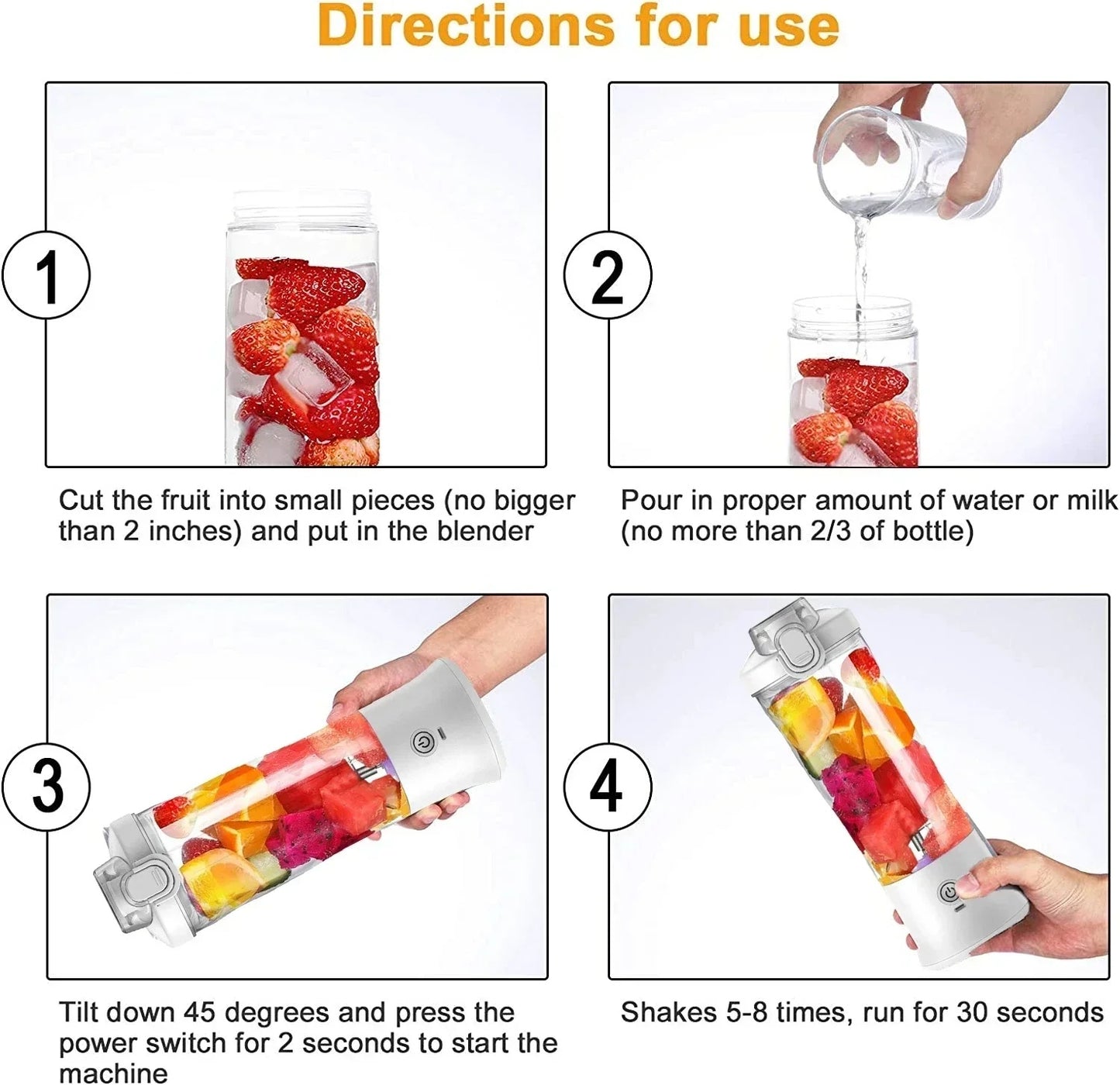 Portable Blender 600ML Electric Juicer Fruit Mixers 4000mAh USB Rechargeable Smoothie Mini Blender Personal Juicer Colorf - JM Shop Line