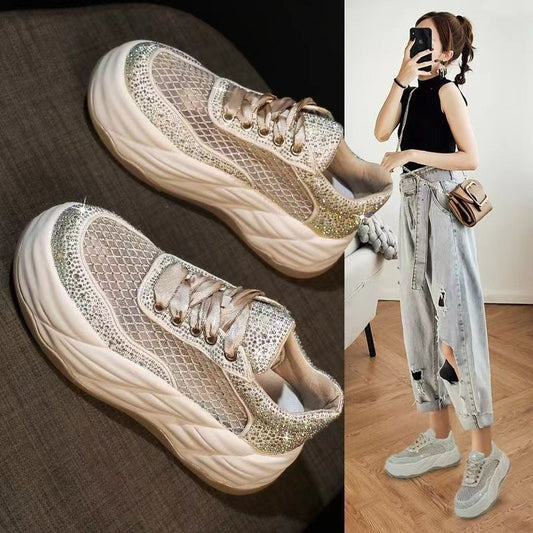 Thick Bottom Hidden Heel White Shoes Women's Mesh - JM Shop Line