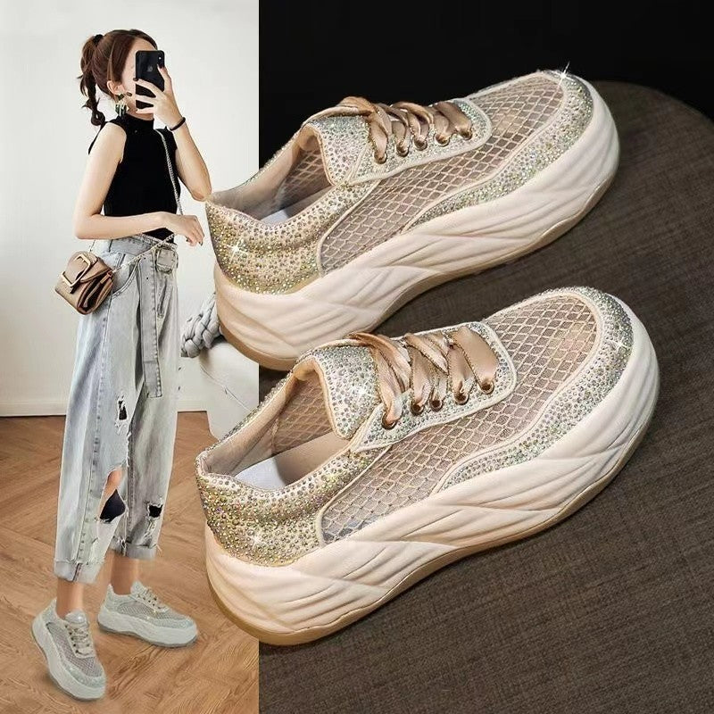 Thick Bottom Hidden Heel White Shoes Women's Mesh - JM Shop Line