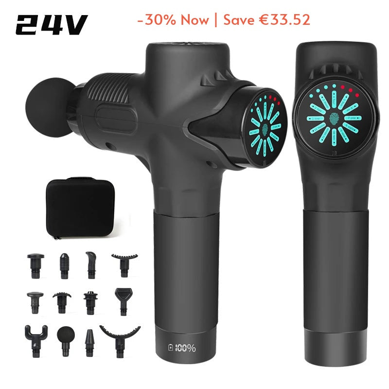 Portable Fascia Gun Vibration Massage Gun with 12 Heads For Body Neck Back Deep Muscle Relaxation Fitness Slimming