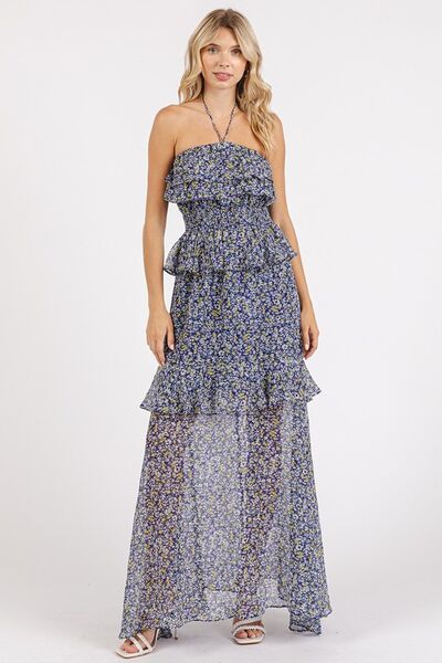 Mittoshop röyhelöinen smocked Floral Halter Neck Maxi mekko