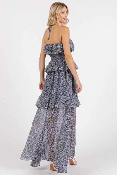 Mittoshop röyhelöinen smocked Floral Halter Neck Maxi mekko