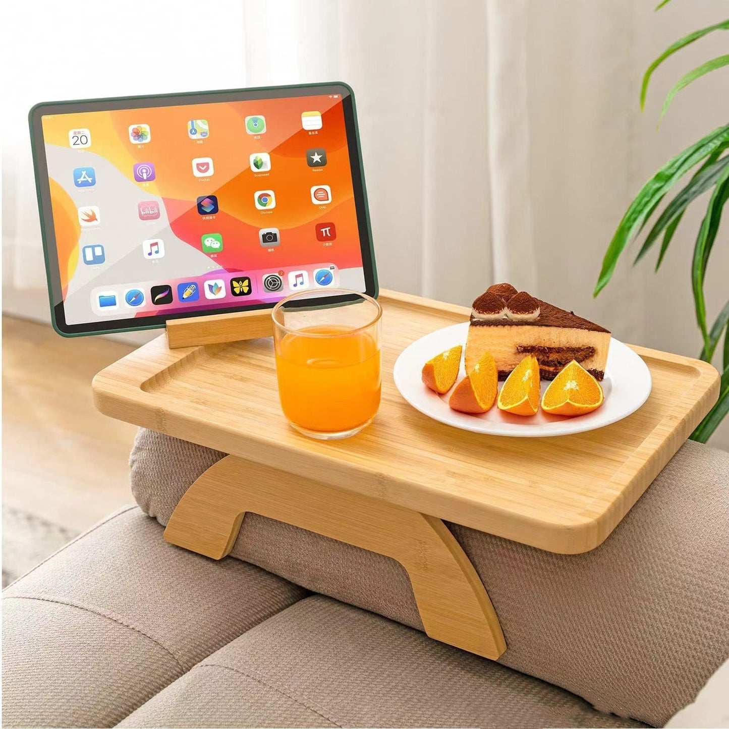 Wooden Lazy Sofa Tray Rotating With Mobile Phone Tablet