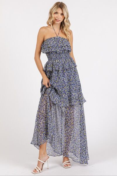 Mittoshop röyhelöinen smocked Floral Halter Neck Maxi mekko