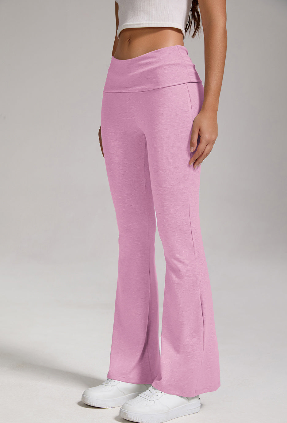 Sports, Leisure And Exercise Women's Low Waisted Flared Pants With Exposed Navel And Folded Waist Wide Leg Pants