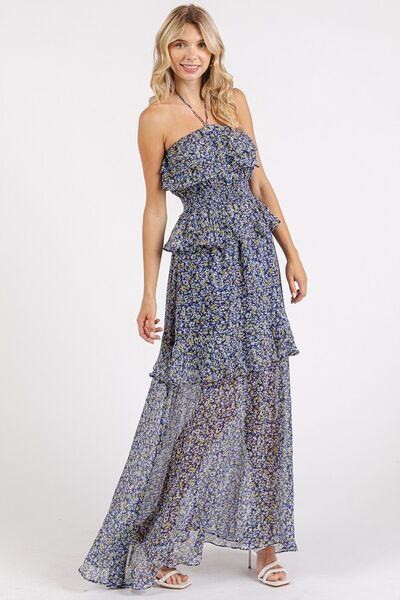 Mittoshop röyhelöinen smocked Floral Halter Neck Maxi mekko