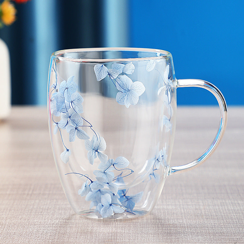 Kuivakukkien kaksikerroksinen lasikuppi Real Flower Cyber ​​Celebrity Style Quicksand Cup