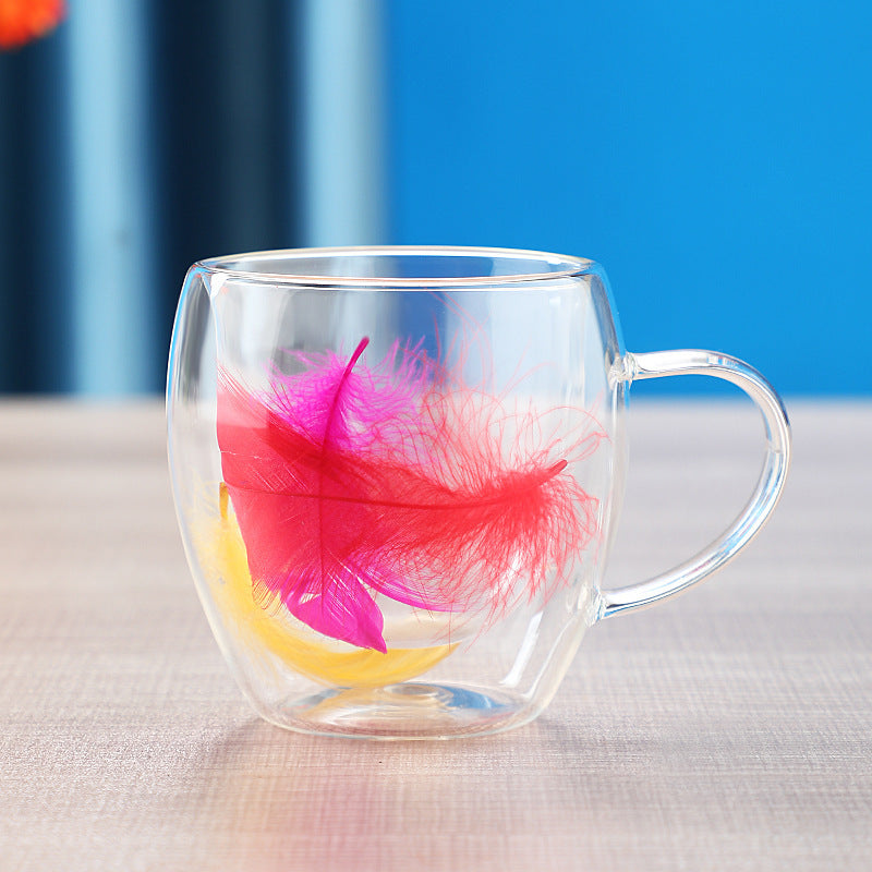 Dried Flower Double Layer Glass Cup Real Flower Cyber Celebrity Style Quicksand Cup