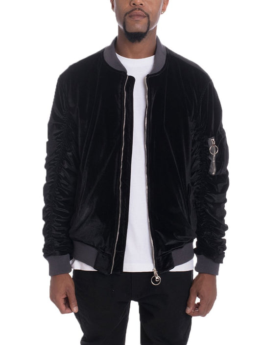 Velour Cinch Sleeve Bomber -takki