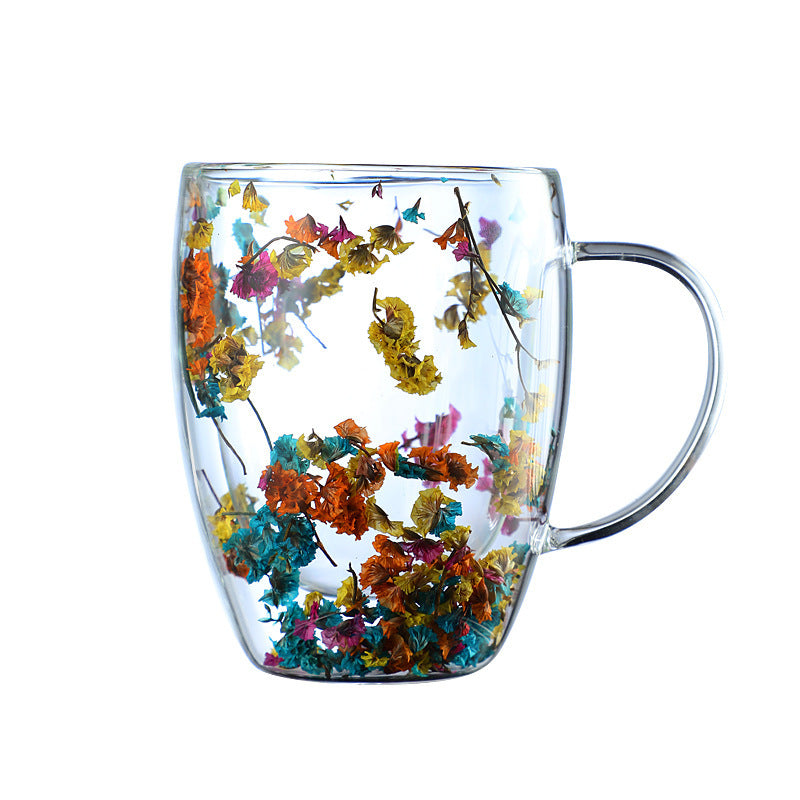 Kuivakukkien kaksikerroksinen lasikuppi Real Flower Cyber ​​Celebrity Style Quicksand Cup