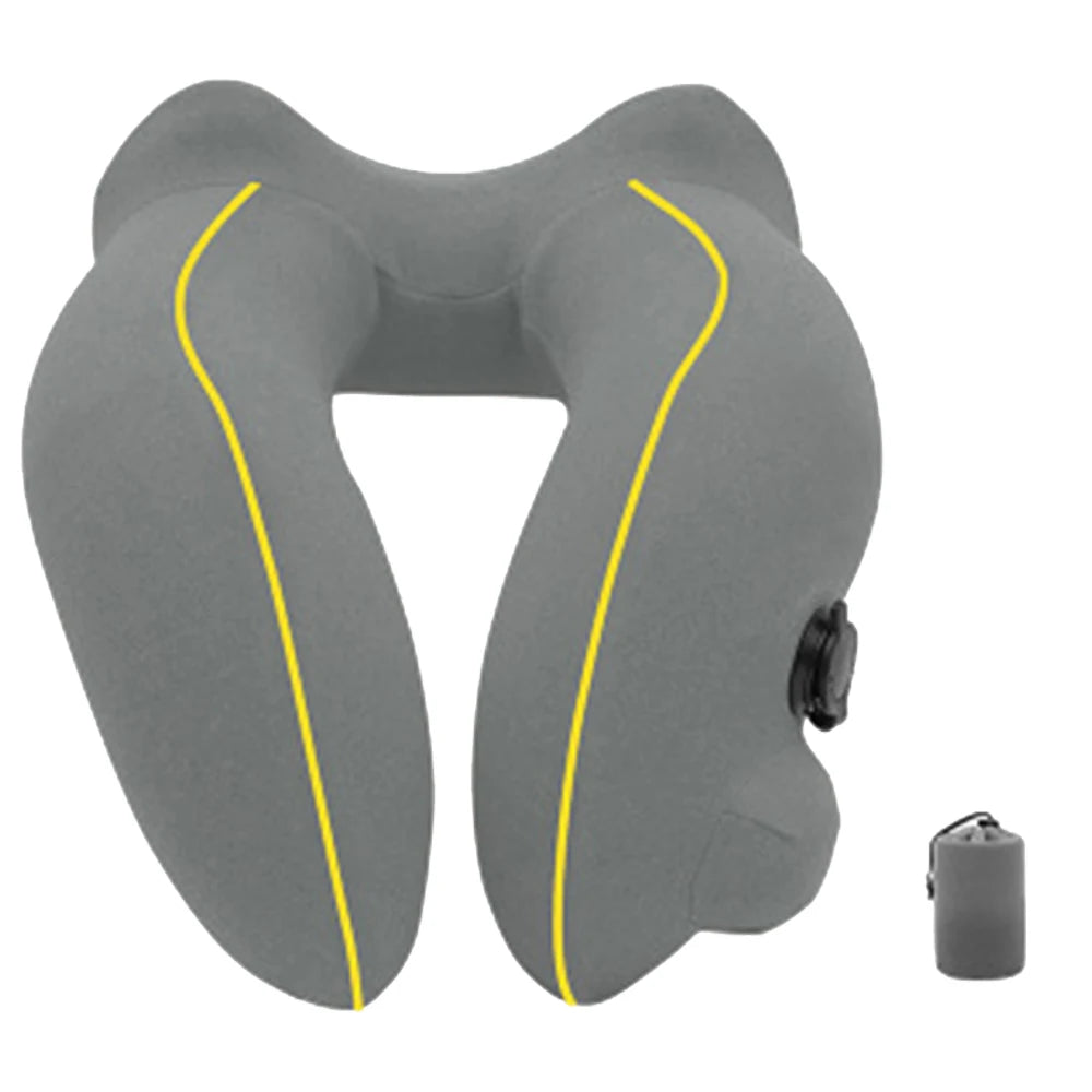 U-Shape Inflatable Travel Neck Pillow – Soft Flannelette Air Cushion for Car, Plane & Train