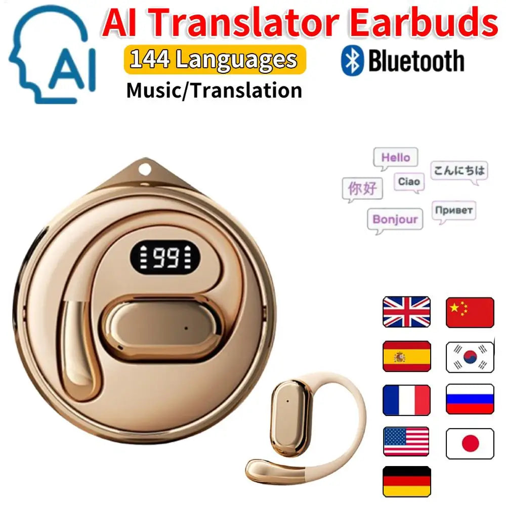 AI Translator Earbuds Real-Time Translators Headphones 144 Languages voice translator Wireless Bluetooth Earphones For Travel