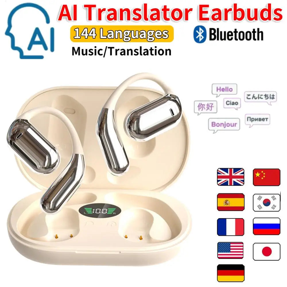 AI Translator Earbuds Real-Time Translators Headphones 144 Languages voice translator Wireless Bluetooth Earphones For Travel